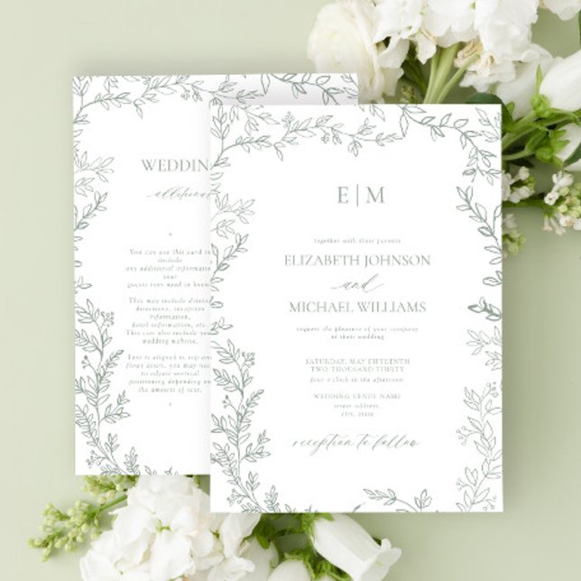 Invitación Boda de detalles de monograma elegante verde de ho (Subido por el creador)