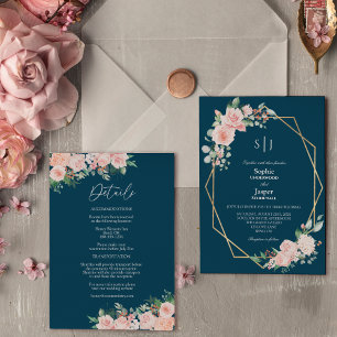 Invitación Boda de detalles de monograma simple de la Marina