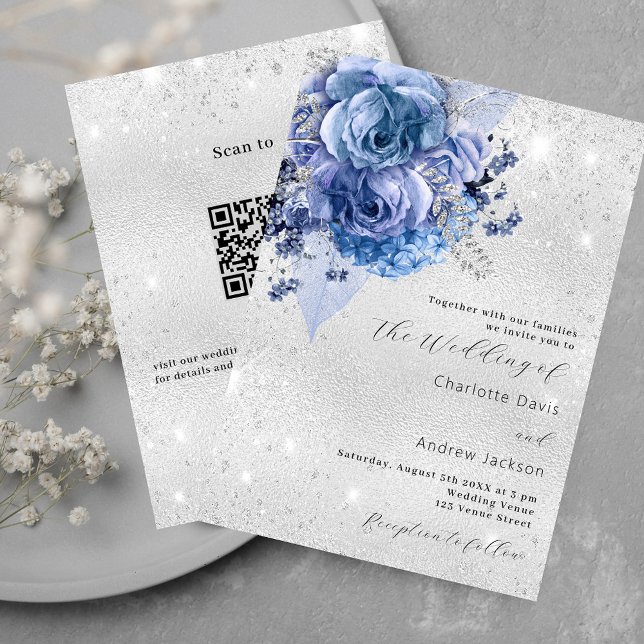 Invitación Boda de detalles del código QR de florines azul pl (Subido por el creador)