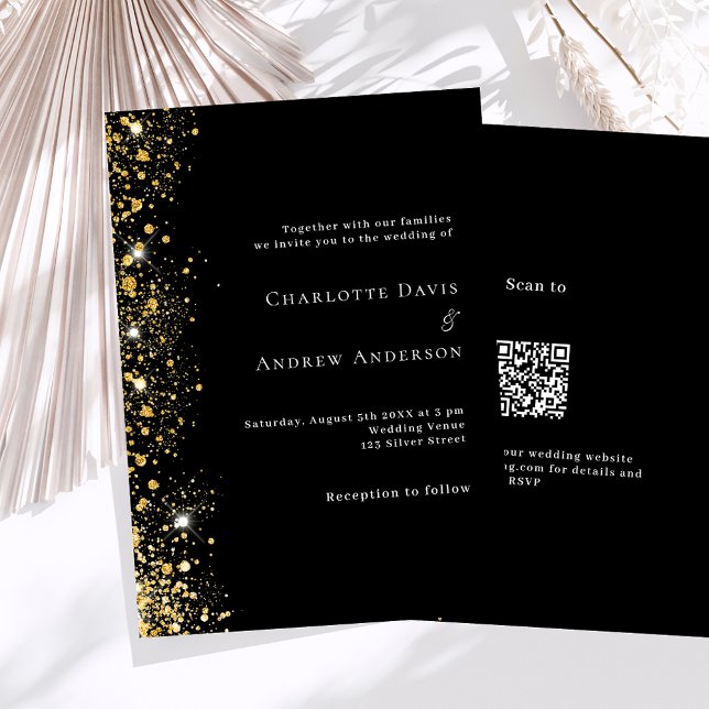 Invitación Boda de detalles del código QR de oro negro RSVP (Subido por el creador)