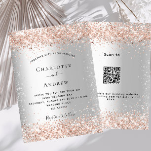 Invitación Boda de detalles del código QR de oro rosa platead