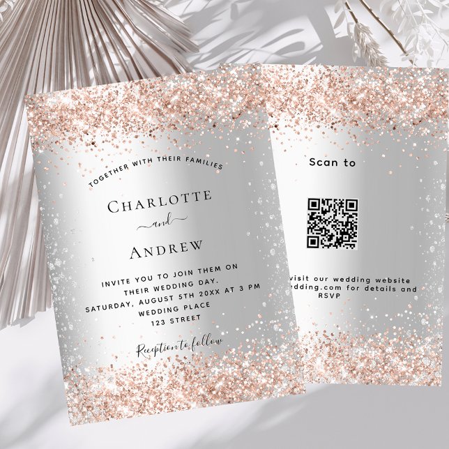Invitación Boda de detalles del código QR de oro rosa platead (Subido por el creador)