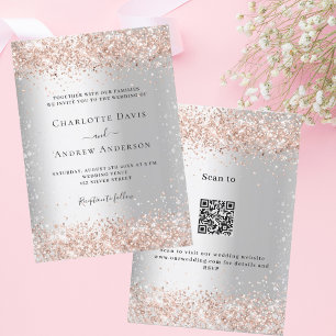 Invitación Boda de detalles del código QR de oro rosa platead