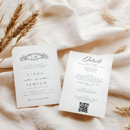 Invitación Boda de detalles del código QR del escudo botánico