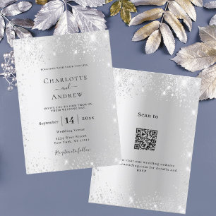 Invitación Boda de detalles del código QR formal de Silver pu
