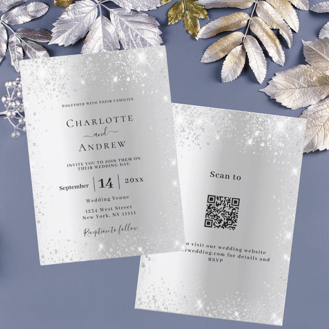 Invitación Boda de detalles del código QR formal de Silver pu (Subido por el creador)