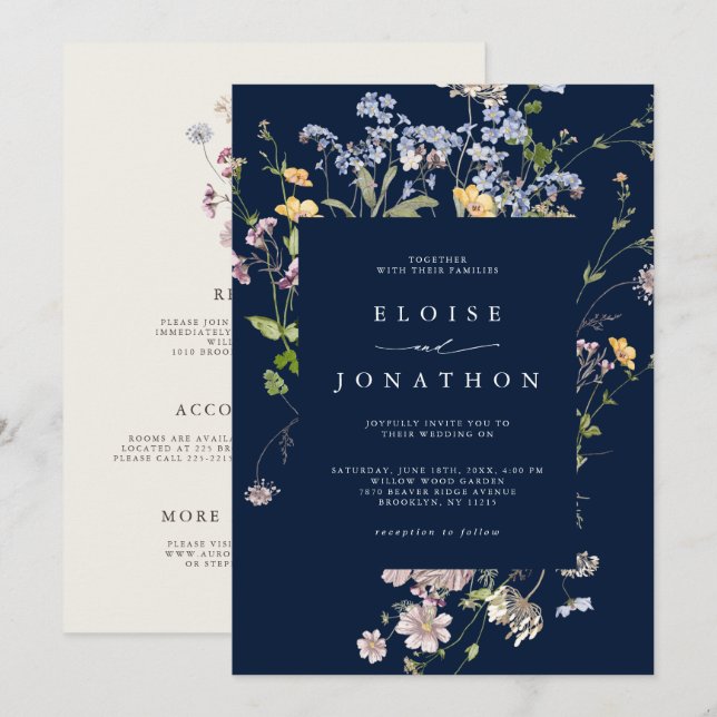 Invitación Boda de detalles del jardín de flores silvestres a (Anverso / Reverso)