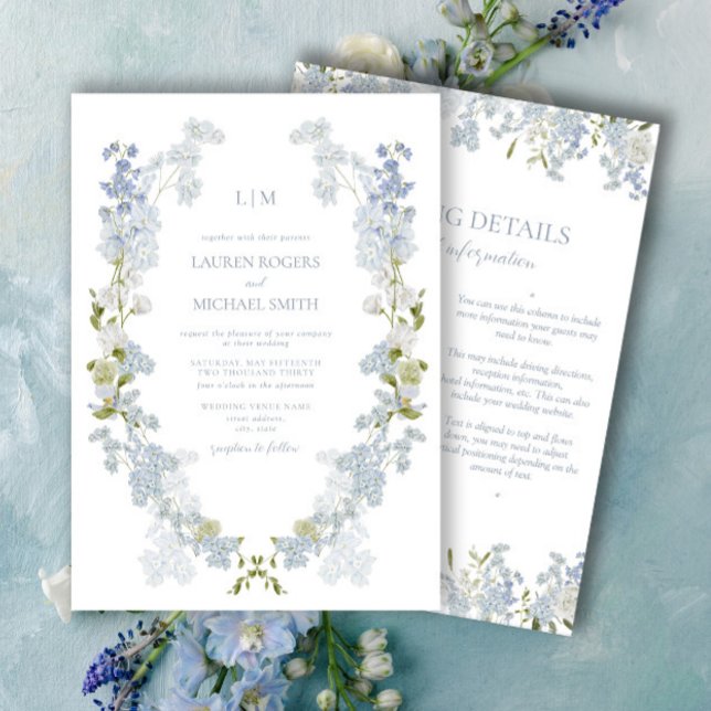 Invitación Boda de detalles del monograma del Dusty Blue Gard (Subido por el creador)