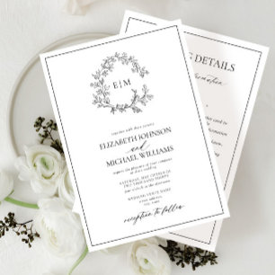 Invitación Boda de detalles del Monograma del Escudo de Leafy