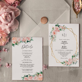 Invitación Boda de detalles del monograma simple floral blanc