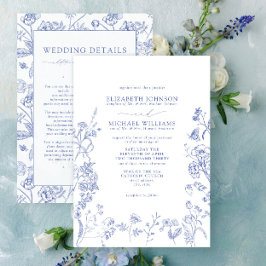 Invitación Boda de detalles florales de Chinoiserie Blue Vict