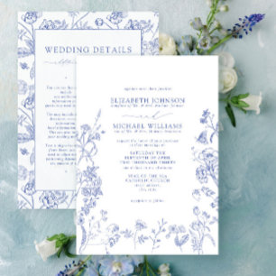 Invitación Boda de detalles florales de Chinoiserie Blue Vict
