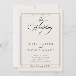 Invitación Boda de detalles QR de caligrafía de marfil negro 