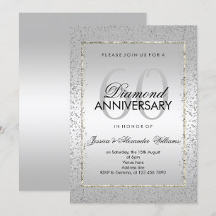 Invitación Boda de Diamante 60 Cumpleaños Confeti de Plata co