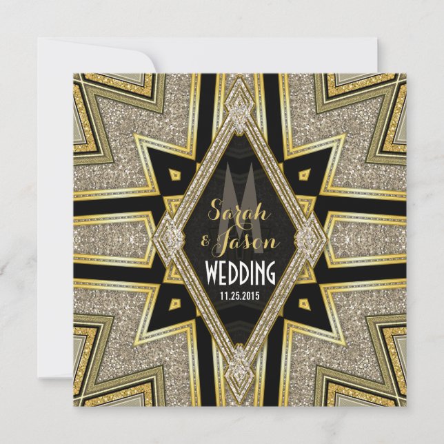 Invitación Boda de Diamante Dorado Art Déco (Anverso)
