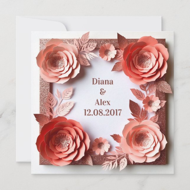 Invitación 💎 Boda de diamante floral rosa 💎 (Anverso)
