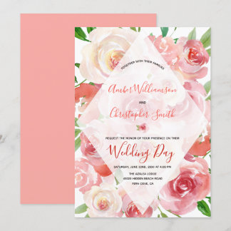 Invitación Boda de diamante geométrica coralina floral de la