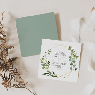 Invitación Boda de diamante geométrico de verde tropical dora