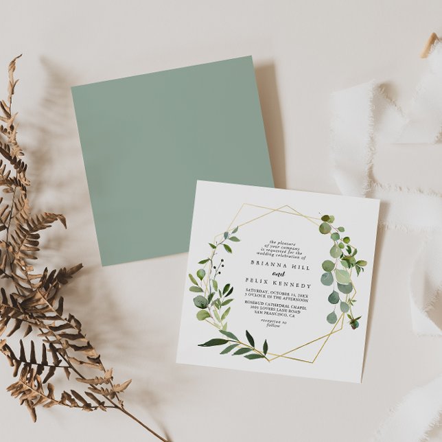 Invitación Boda de diamante geométrico de verde tropical dora (Subido por el creador)