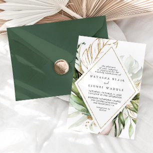 Invitación Boda de diamante geométrico Gold Tropical Greenere