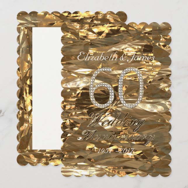 Invitación Boda de Diamantes Aniversario Fiesta Oro Elegante (Anverso / Reverso)
