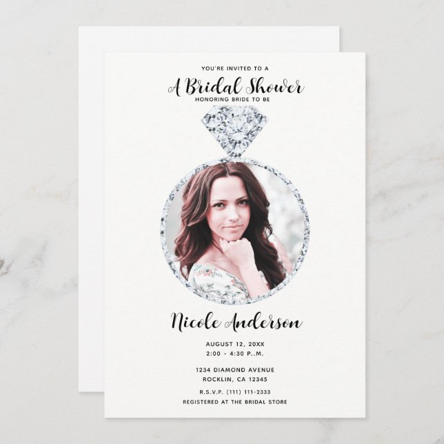 Invitación Boda de diamantes Bling Ring Bridal Shower (Anverso / Reverso)