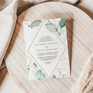 Invitación Boda de diamantes de eucalipto de oro geométrico