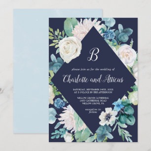 Invitación Boda de diamantes de la Marina de Flores Blancas c