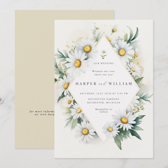 Invitación Boda de diamantes de marea acuarela (Anverso / Reverso)
