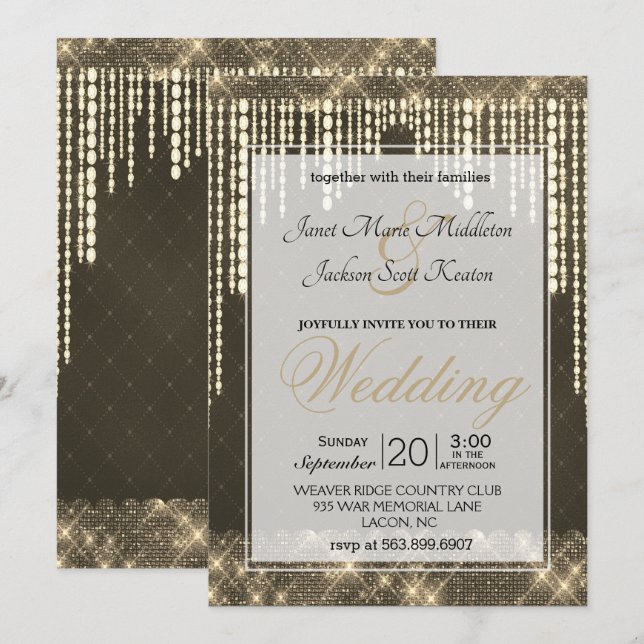 Invitación Boda de diamantes de oro (Anverso / Reverso)