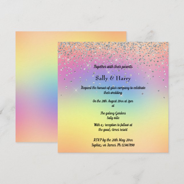 Invitación Boda de diamantes de Rainbow Pastel Sparkle (Anverso / Reverso)