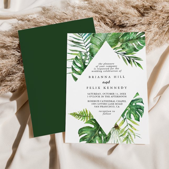 Invitación Boda de diamantes de zonas de verdor tropical de d (Subido por el creador)