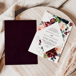 Invitación Boda de Diamantes Florales de Caída con acuarela