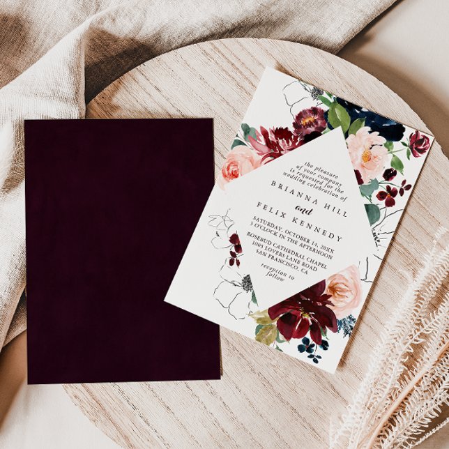 Invitación Boda de Diamantes Florales de Caída con acuarela (Subido por el creador)
