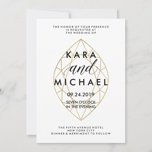 Invitación Boda de diamantes geométricos minimo moderno Faux  (Anverso)