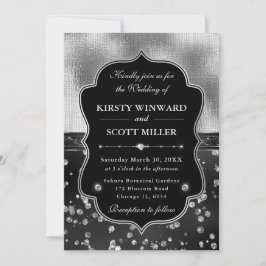 Invitación Boda de Diamantes Negro y Plata Elegantes