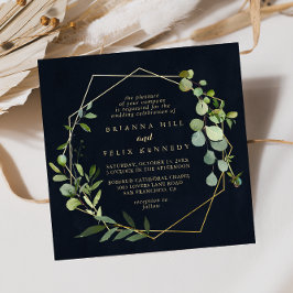 Invitación Boda de diamantes verde verde geométrico de oro