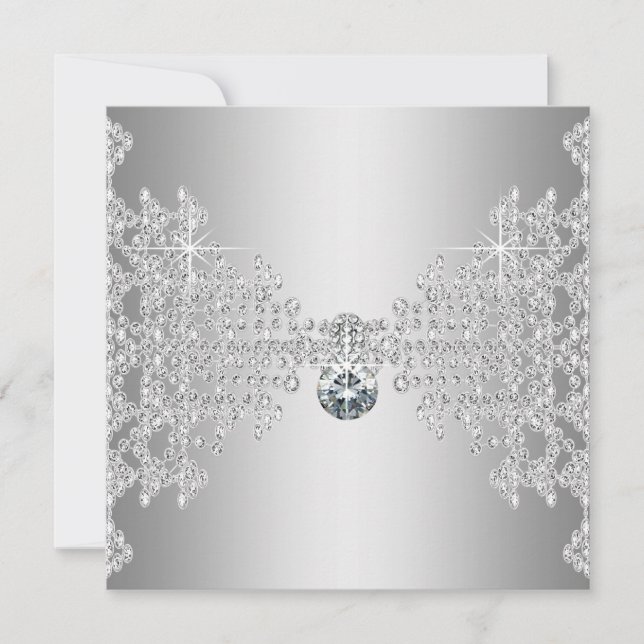 Invitación Boda de diamantes y plata elegante (Anverso)