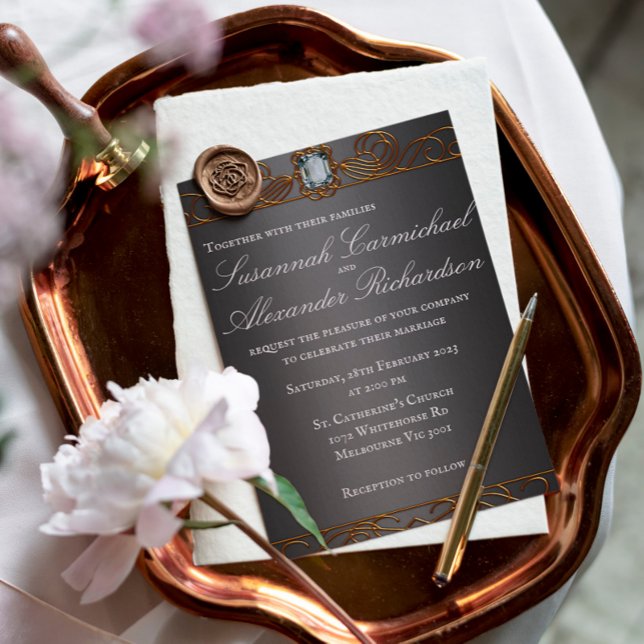 Invitación Boda de diamantes y plata oscura dorada (Subido por el creador)