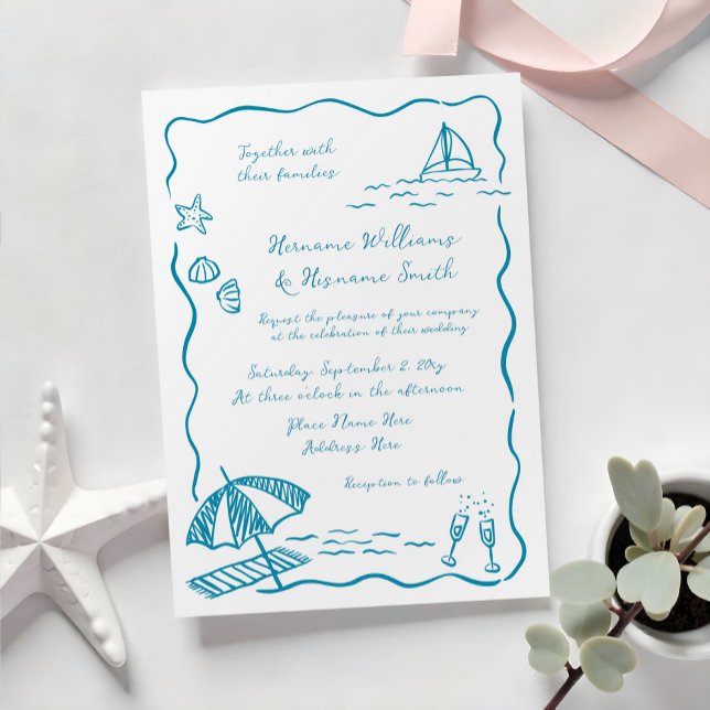 Invitación Boda de dibujo de Doodle suelto de Fun Beach (Subido por el creador)