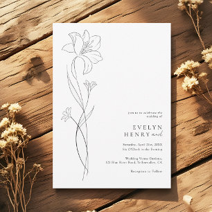 Invitación Boda de dibujo de línea de flores silvestres moder