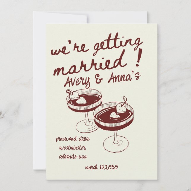 Invitación Boda de dibujo de mano roja (Anverso)