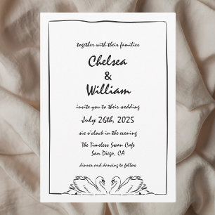 Invitación Boda de dibujo de Swan manuscrito sin tiempo simpl