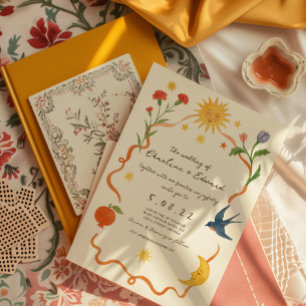 Invitación Boda de dibujo pintado a mano y caprichoso