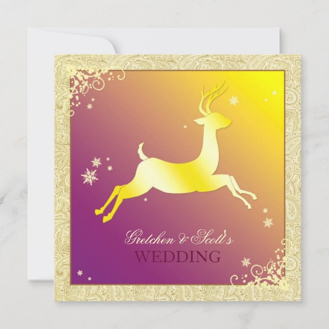 Invitación Boda de diciembre de reno de invierno festivo (Anverso)