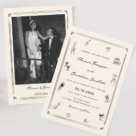Invitación Boda De Dinero Antiguo Blanco Y Negro De Mano Dibu