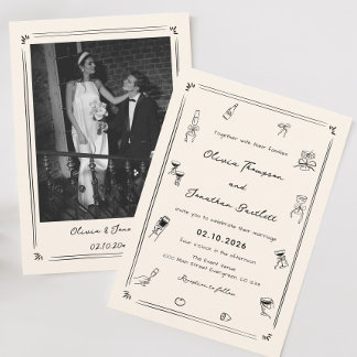Invitación Boda De Dinero Antiguo Blanco Y Negro De Mano Dibu
