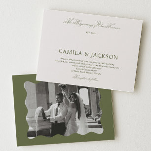 Invitación Boda de dinero antiguo con blanco y verde oliva