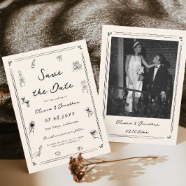 Invitación Boda de dinero viejo con dibujos de mano salva la