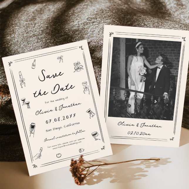 Invitación Boda de dinero viejo con dibujos de mano salva la  (Subido por el creador)